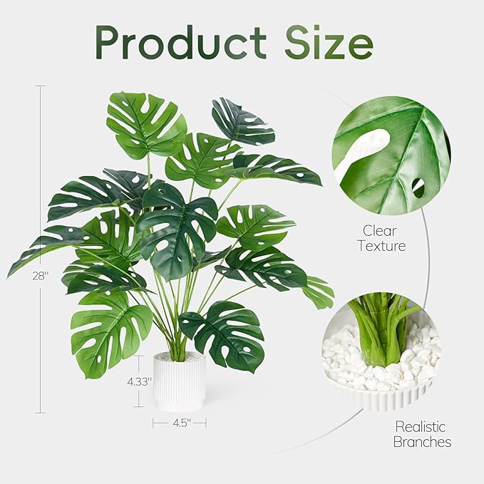 28" Fake Plants Large Artificial Plants Indoor Tall Faux Monstera Plant for Home Office Living Room Garden Decor