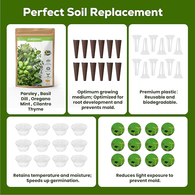 12-Pod Gourmet Herb Seed Kit Compatible with All Hydroponics, 7 Pack Varieties - Basil, Parsley, Thyme, Mint, Cilantro, Dill, Oregano - Universal Seed Starter Pods Easy to Grow, High Germination