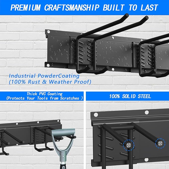 CBWLWJ Garage Tool Organizer Wall Mount, 48 inch Garage Wall Organizer, 400lbs Sturdy Garden Tool Organizer with 6 Adjustable Hooks, for Yard, Shed, Basement, Workshop(Black)