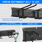 CBWLWJ 64 Inch Garage Tool Organizer Wall Mount, Heavy Duty Steel Storage Rack with 10 Adjustable Hooks, 680 lbs Capacity for Garage, Shed, Basement, Workshop,（Black）