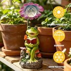 COWOS Solar-Powered Frog Garden Statue with Glowing Flower Light, Miniature Resin Figurine for Outdoor Patio, Yard, Lawn Decor
