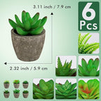 Succulents Plants Artificial Set of 6 Small Realistic Fake Succulent Plant in Pots Realistic Faux Greenery Plants Potted for Home Office Desk Indoor Bedroom Living Room Decoration