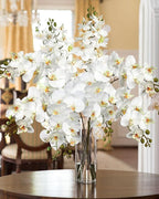 DILATATA 4 Pcs Artificial Orchid Stems with 9 Large Flowers Real Touch Phalaenopsis Orchids Flowers Fake Flower Branches 31.5" Tall for Home Arrangement -White Green Orchid