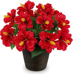 Briful Artificial Hibiscus Flowers in Brown Pot, 14.1" Faux Tropical Flower Plant for Outdoor Porch, Potted Red Hibiscus Tabletop Decor for Living Room, Dining Table, Office, Indoor Home Décor
