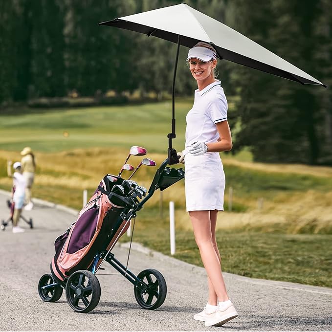 G4Free UPF 50+ Adjustable Beach Umbrella XL with Universal Clamp for Chair Stroller Wheelchair Golf Cart Bleacher Patio