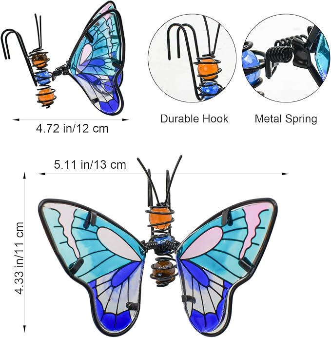 3pcs Butterfly Decorations for Flower Pots, Colorful Metal Hanging Ornaments Plant Decorations Pot Huggers for Garden Yard Fence Outdoor Decor (Butterfly)