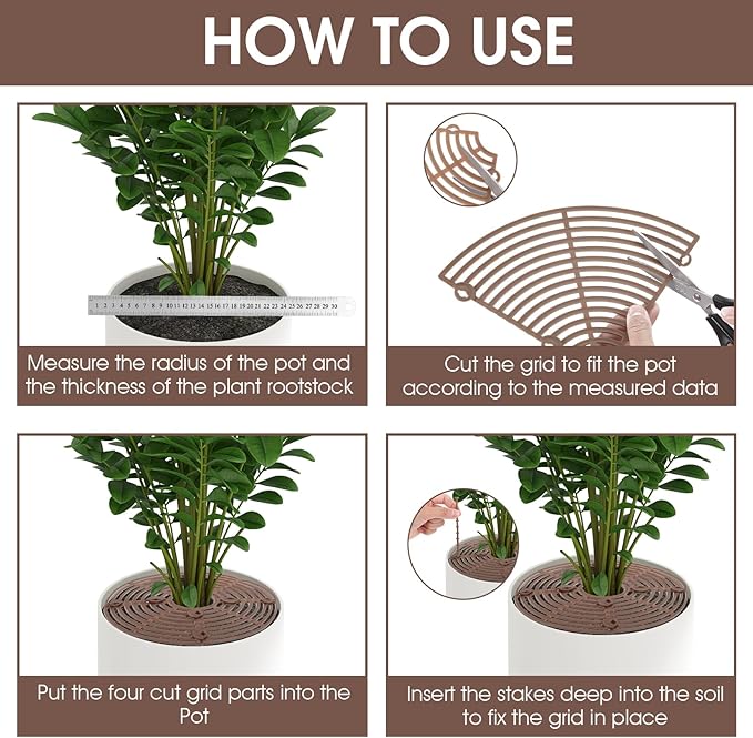 Nogeqi 2pcs 7.5/11.8 Inch Plants Covers Soil,Plant Pot Grid,Plastic Plant Covers from Animals with Ground Nails,Keep Dog and Cat Out of Potted for Indoor Plants(Large Small)