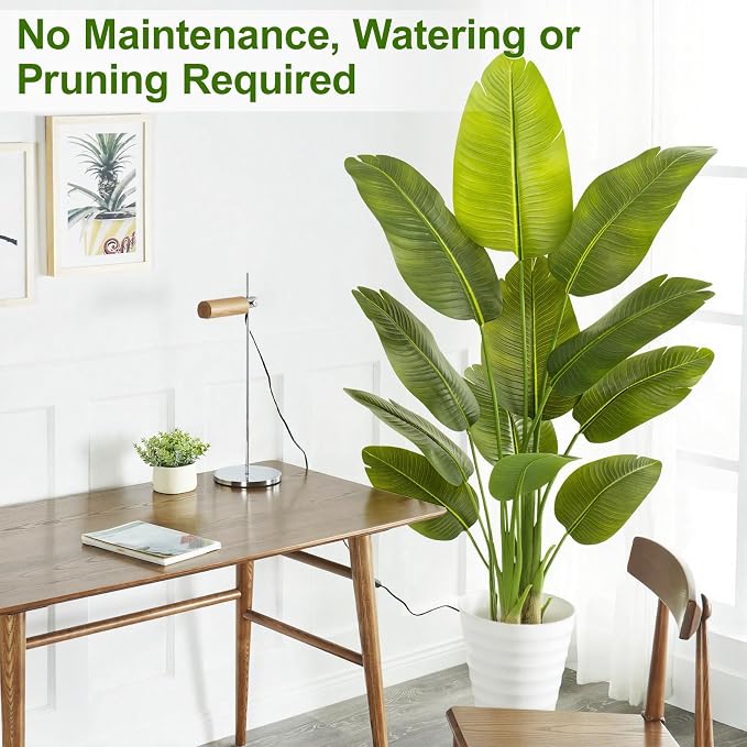 Lifelike Bird of Paradise Artificial Plant,5ft Faux Banana Leaf Tree with 10 Trunks - Perfect Indoor Silk Floor Plant for Home Decor in Living Room, Office, and Bedroom (Set of 2)