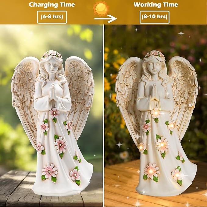 Angel Statue for Garden - 9.65 inches Guardian Solar Outdoor Statue, Praying Anel Statues Gardening Gifts Lawn Ornaments Figurines Outdoor Yard Decor for Mom, Grandma