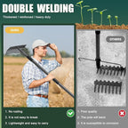 63'' Bow Rake Heavy Duty Garden Rake with Stainless Steel Handle, Tines Metal Head Rake Tool for Loosening Soil Gathering Leaf Leveling Lawn Farming Land Management Yarn Thatch Rake