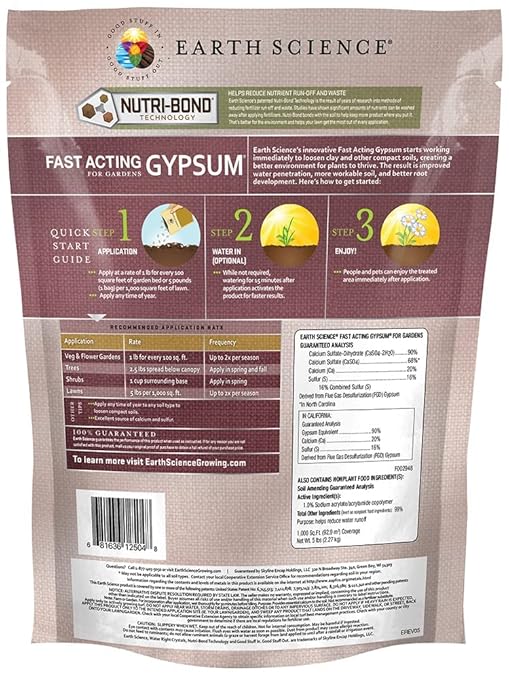 Earth Science Fast Acting Gypsum Granules—5 lb— Soil Conditioner Adds Calcium, Repairs Salt Damage & Root Growth with Nutri-Bond Runoff Reduction Technology
