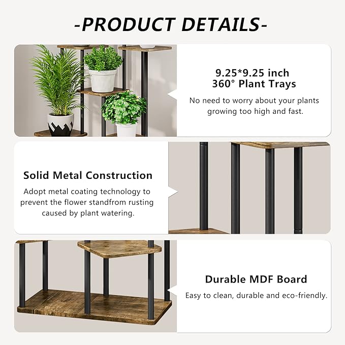 AZERPIAN Plant Stand 7 Tier Indoor Metal Flower Shelf for Multiple Plants Corner Tall Flower Holders for Patio Garden Living Room Balcony Bedroom, Black (7 Tier-Black)