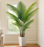 7FT Artificial Palm Tree, Tall Artificial Tree Plants with Fake Plants, Large Faux Plants Indoor with Lifelike Leaves for Outdoor Indoor Home Office Living Room Decor (White)
