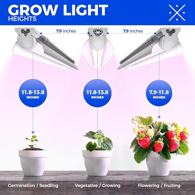 Barrina 2FT T8 Grow Light, 144W(6 x 24W), 800W Equivalent, Full Spectrum, Sunlight Plant Light, LED Grow Light Bulbs, for Indoor Plant Growing, with V-Shaped Reflector, Pinkish White, 6-Pack
