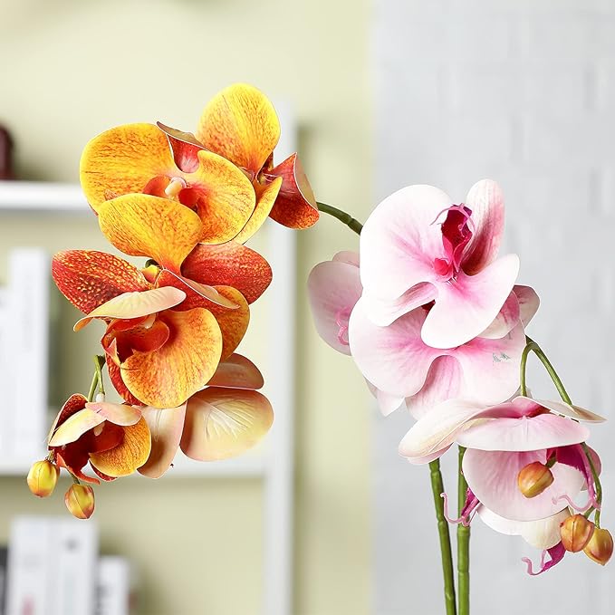 Chuangdi 2 Pieces Artificial Phalaenopsis with Suction Cups Terrarium Plant Decoration Reptile Habitat Plant Decor for Hermit Crab Lizards Geckos Snake Reptile (Purple, Yellow)