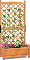 HAPPYGRILL Raised Garden Bed with Trellis, Large Planting Box w/Drainage Holes, 60” Wooden Garden Planter w/Diamond Lattice Trellis for Climbing Plants, Outdoor Planter Box for Patio (1, Orange)