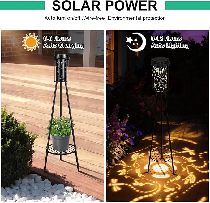 RGB Dragonfly Projection Solar Floor Lamps Outdoor,Metal Floor Light with Plant Stand,42.48" Decorative Waterproof Lighting for Garden,Patio,Porch,Yard,Deck