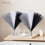 50pcs Pampas Grass 17in, Black and White Pampas Grass Artificial Fluffy Vase Filler Flower Arrangement for Home Party Living Room Decor(Black & Grey & White)
