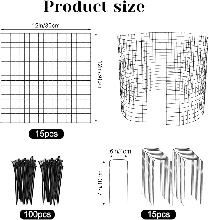 15 PCS Round Plant Protector from Animals, 5 Pack 12'' x 12'' Metal Plant Cages， Metal Mesh to Keep Animals Out, Garden Protection Bunny Barricades, Wire Plant Protectors for Rabbits Chicken Duck