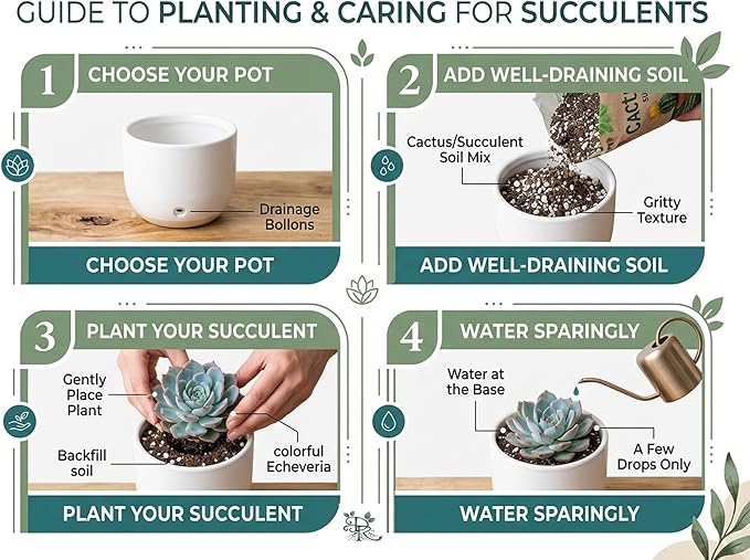 Divine Roots Succulent Plant Pack, Low-Maintenance, Air-Purifying Indoor Plants, 2-8 Pack Options, Eco White, 6 Pack