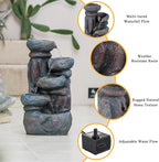 Solarbloom 19.9" H Water Fountain Outdoor/Indoor, Garden Fountain, 5-Tiers Cascading Stacked Stone Bowl Waterfall Fountain with LED Lights for Patio Yard Deck Decor