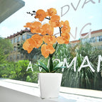 15" Tall Artificial Silk Phalaenopsis Orchid Flower Plant Pot Arrangements (Orange)