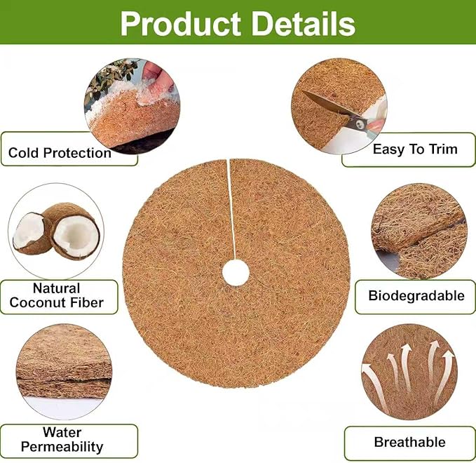 4 Pack 15.7 Inch Coconut Fiber Mulch Ring - Natural Coco Coir Tree Ring Protector Mats, Weed Barrier Plant Discs for Moisture Retention, Indoor Outdoor Trees and Landscaping
