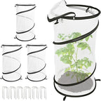4 Pack Pop Up Plant Covers from Animals, 12"x 24"Round Foldable Insect Barrier Net Garden Plant Protectors with Stakes & Zipper, Bird Protection for Outdoor Vegetables Flowers Fruits Plants