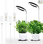 Yadoker 144 LEDs Full Spectrum Plant Grow Light for Indoor Plants，Height Adjustable, 6.3" Aluminum Housing,Automatic Timer with 8/12/16 Hours,10-Level Brightness,Black Plant Light,2 Pack
