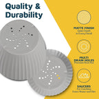 Gray 6-Inch Plant Pots with Drainage & Saucers 3 Pack, Indoor & Outdoor Planters for Houseplants, Herbs, and Flowers, Durable & Weatherproof Material, Stackable, Lightweight, Minimalist Design