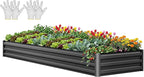 YITAHOME 12x4x1ft Large Raised Garden Bed Kit, Galvanized Metal Planter Box with Gloves, Ground Nails, Support Rod, Outdoor Above Ground Planters for Plants Vegetables Flowers, Black
