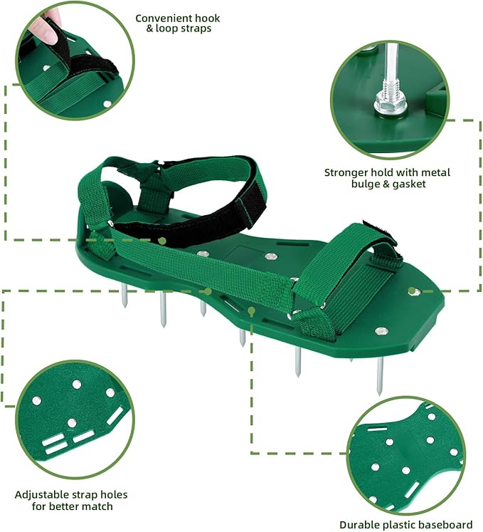 Ohuhu Lawn Aerator Shoes for Grass: Free-Installation Aeration Shoes with Stainless Steel Shovel, Heavy Duty Spike Aerating Sandals Lawn Tool for Yard Patio Garden