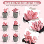 DomeStar Set of 6 Artificial Succulent Plants Potted, Assorted Decorative Pink Faux Succulent Potted Fake Cactus Cacti Plants with Pots