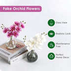 Oairse White Orchids Artificial Flowers Faux Orchid Arrangement with Clear Glass Vase Set of 2 Real Touch Phalaenopsis Orchid Flowers Orchid Centerpiece for Dining Room Table