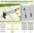 NICOFPHY Weed Puller Tool 2 Pack, 2 in 1 Manual Weeding Rake and Garden Hoe, 17" Uprooting Weeder Remover Tool for Yard Lawn Patio and Garden, Portable Gardening Hand Tools for Veggies Flower Planting
