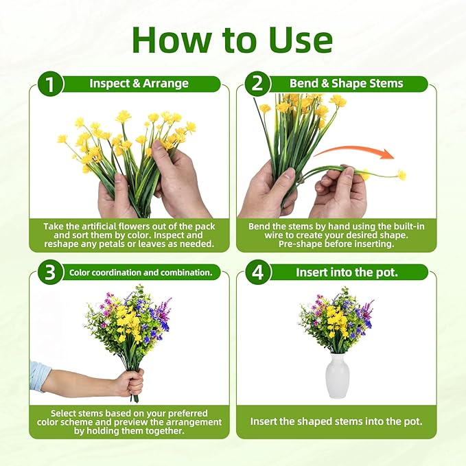 CLEANGOR 14 Bundles Artificial Flowers for Outdoors, UV Resistant Artificial Outdoor Plants, Faux Plants for Spring Summer Garden, Porch, Window Box, Hanging Planters, Home Wedding Farmhouse (Mix)