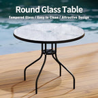 TAVATA Patio Dining Set with Umbrella, Patio Table and Chairs Set with Round Glass Table, 4 Folding Chairs, 6 Piece Outdoor Furniture Sets for Garden, Lawn, Backyard, Deck (Black)