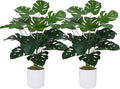 GTIDEA 2 Pack Fake Plants Artificial Monstera Deliciosa Plants in White Pots, 28'' Tall Fake Tropical Palm Tree with Greenery Leaves, Artificial Plant for Home Decor Indoor Living Room House Office