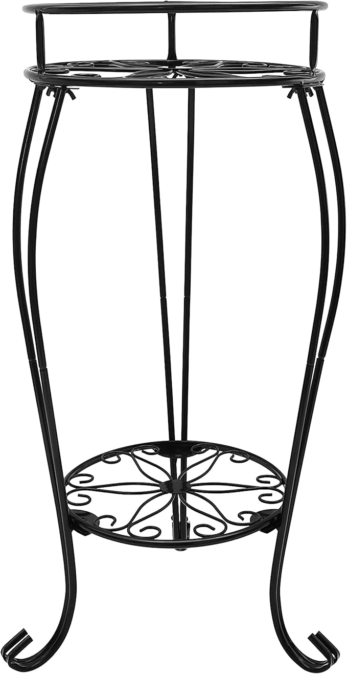 CASIMR 2 Tier Plant Stand, 26.8 inch Tall Metal Potted Holder Rack,Indoor Outdoor Multiple Flower Pot Shelf Rustproof Iron Garden Container for Garden Patio Living Room Corner Balcony, Black
