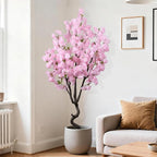 Faux Pink Cherry Blossom 5.5ft(67in) Tall Artificial Plant Indoor Decor Natural Realistic Fake Cherry Blossom Tree for Wedding Party Sakura Plant in Pot for Home Living Room,Office,Outdoor Decor