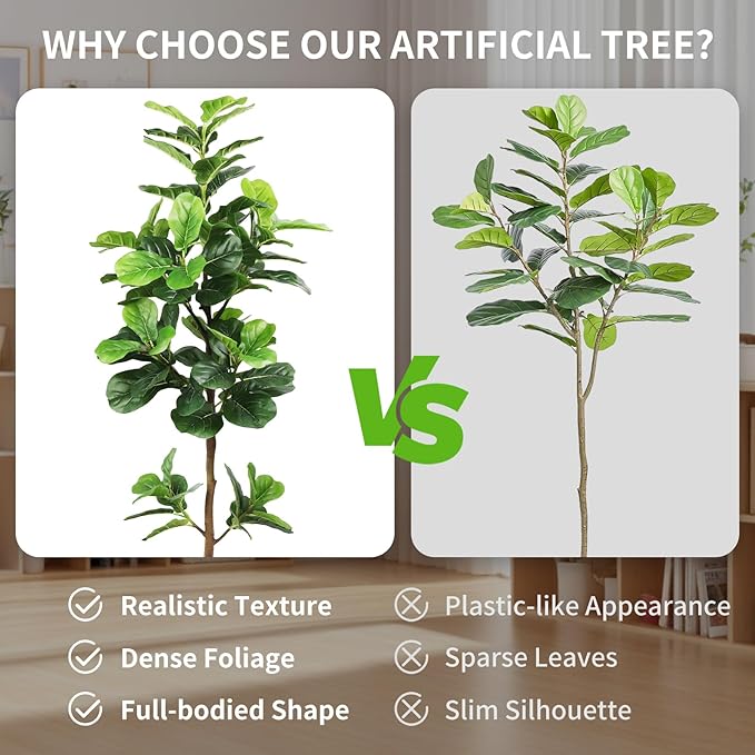 6FT Artificial Fiddle Leaf Fig Tree with White Planter & Fake Moss, Realistic Faux Ficus Lyrata Floor Plant for Indoor Home Office Decor, Housewarming Gift