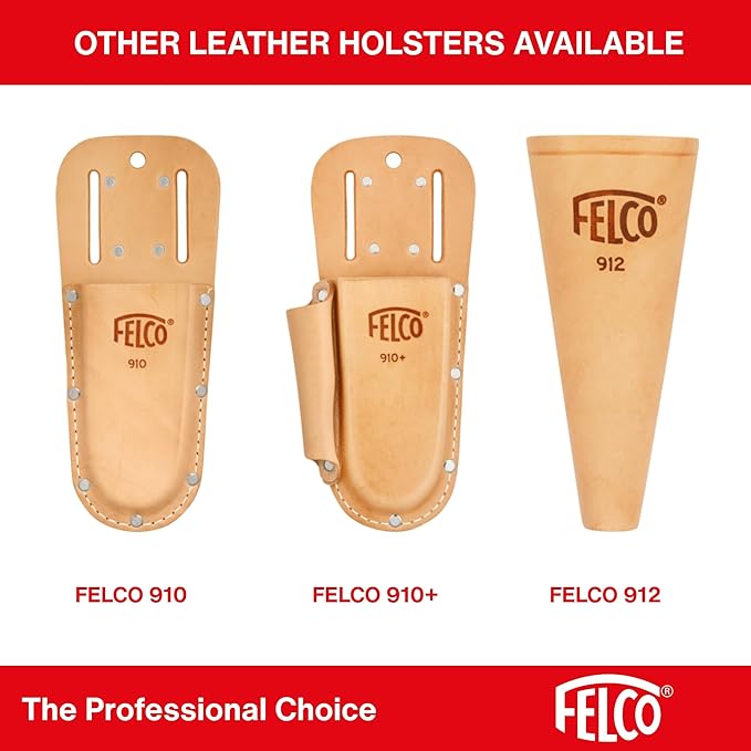 FELCO F910+ USA Made Leather Holster – Dual-Slot Belt Pouch for Pruners, Wire Cutters & Folding Saws with Accessory Slot | Tool Holster with Clip & Loop Attachment | Heavy-Duty Genuine Leather