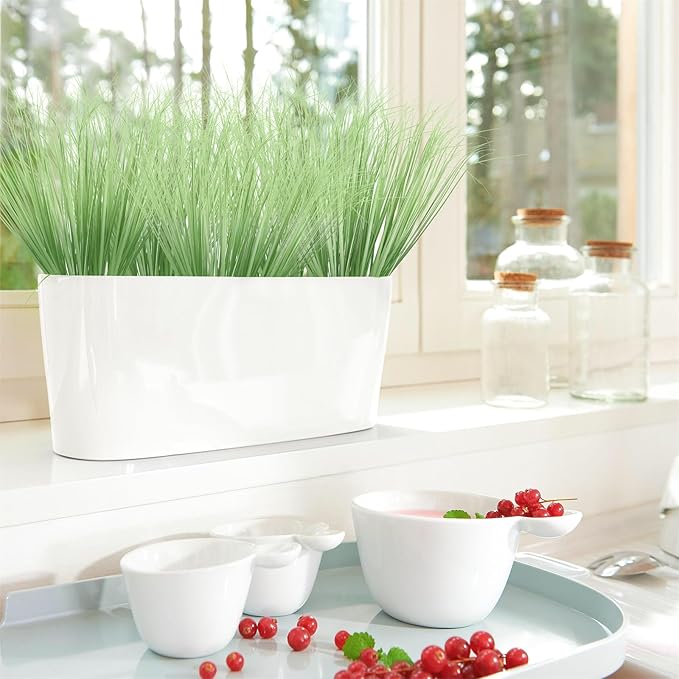 ATTGREAT 20PCS Fake Grass Filler Decor Artificial Grass Plants Outdoor Faux Plants Artificial Tall Shrubs Wheat Grass Greenery Stems for Outdoor Indoor Vase Planters Home Decor, Light Green