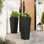 Giantex Set of 2 Planters for Outdoor Plants, Tall Tapered Plants w/Inner Trays, Drainage Holes, Decorative PP Flowerpots 32" & 24" Tall for Porch, Patio, Garden, Backyard, Indoors & Outdoors (Black)