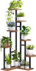 HOOBRO Corner Plant Stand Indoor, 7-Tier Plant Shelf for Multiple Indoor Plants, Corner Plant Rack Organizer, Round Flower Stand, for Living Room, Balcony, Patio, Rustic Brown and Black BF02HJ01