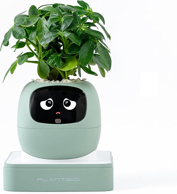 Smart Pet Planter, Smart Plant Pot, With Artificial Intelligence, Time Weather Display, And Multiple Expressions Animation,Lovely Plant Companion, For Desktop Decoration, Gifts,Plant-Free (Mint)