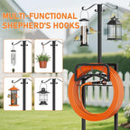 Garden Hose Holder for Outside, Upgraded Heavy Duty Freestanding Water Hose Holder Stand with 5 Spikes, Storage Basket & 2 Shepherd Hooks, Supports Up to 160 FT Hose for Yard Lawn