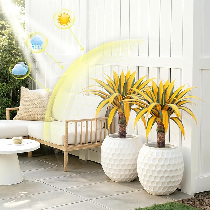 Artificial Green Edged Gold Leaf Spiny Agave Plant with 23 Leaves, 31.49in Faux Agave for Indoor & Outdoor Home Decor Perfect for Porch Living Room Bedroom, Patio & Office