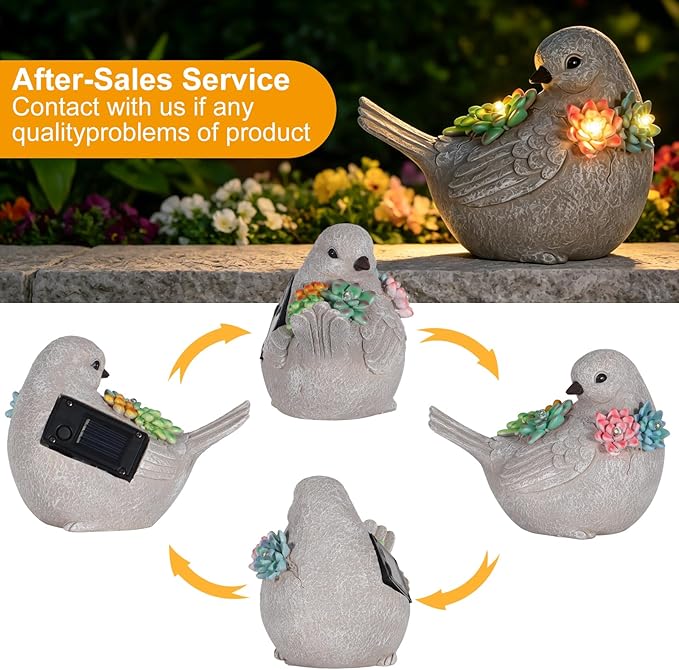 mocosa Solar Garden Statues Bird and LED Lights Birthday Gifts for Women Mom Grandma Solar Outdoor Cat Decor for Outside,Outdoor Solar Lights for Yard, Garden and Patio, Unique Gift for Women
