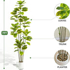 Ficus Tree Artificial Plants Indoor, 7FT Tall Fake Trees in White Pot, Large Potted Silk Floor Plant Artificial Trees, Green Lifelike Faux Ficus Tree for Home Room Office Porch Decor-Yellow